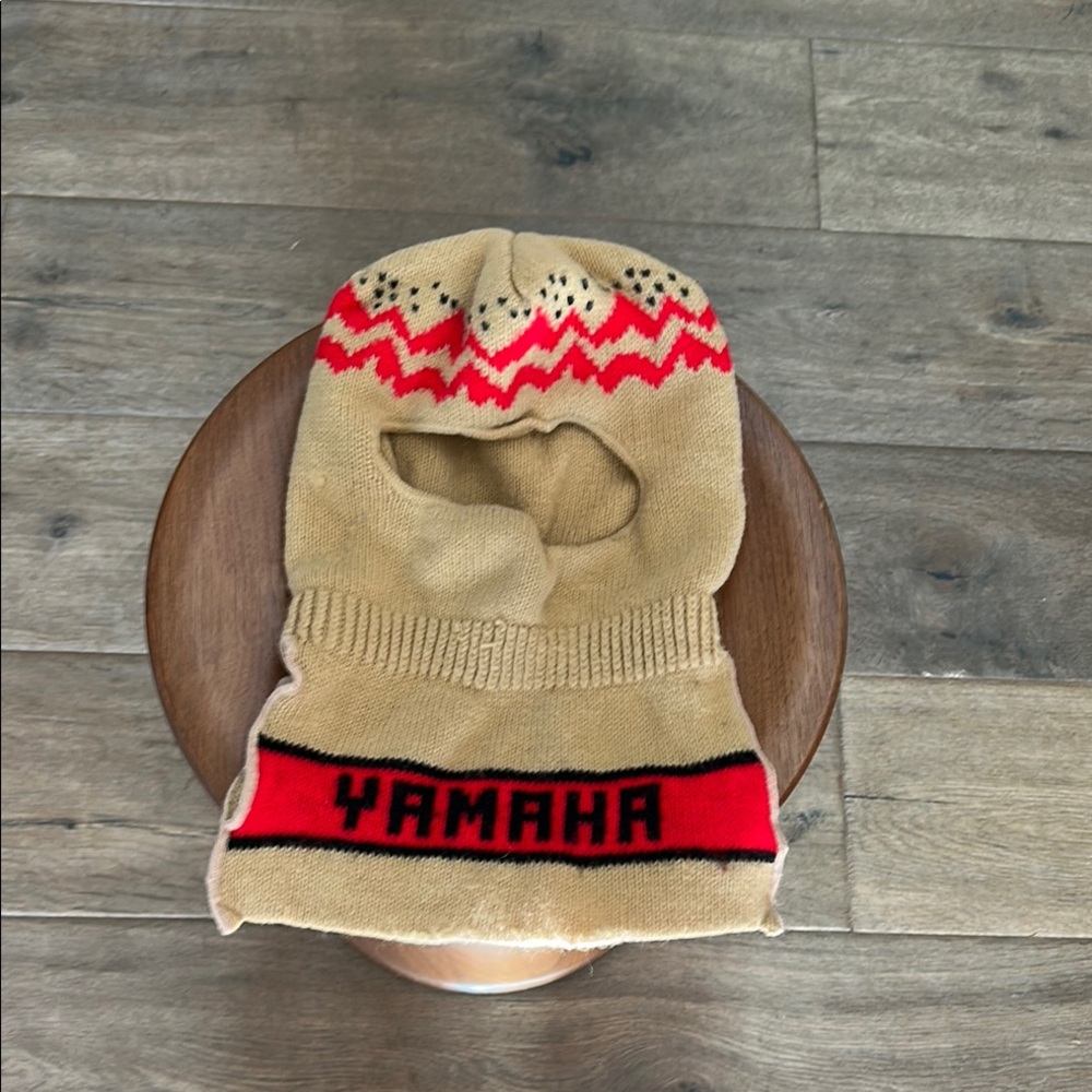 Vintage Yamaha Tan and Red Knit Balaclava